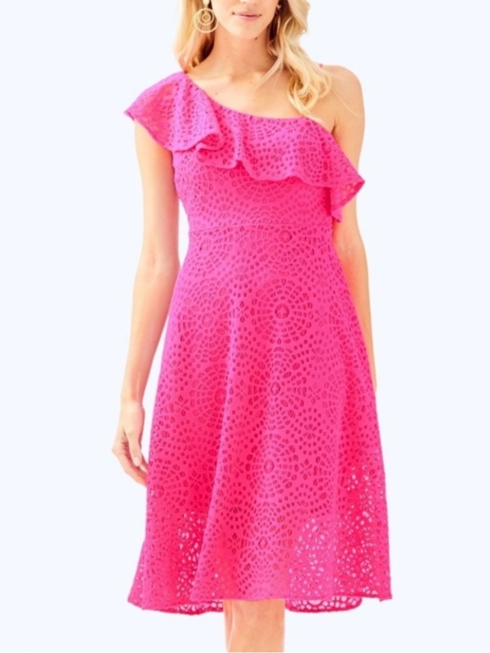 Lilly Pulitzer Callisto One Shoulder Midi Dress Pink Cosmo Lace Size 2